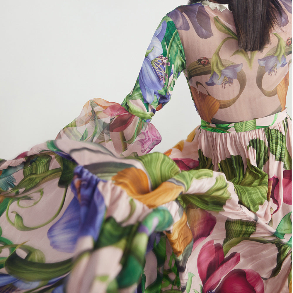 V Neck Bubble Long Sleeve Printed One Piece Swimsuit Women Bella Mia